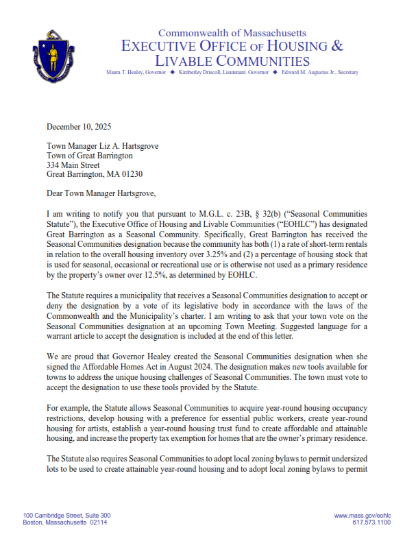 Seasonal Communities Designation Letter