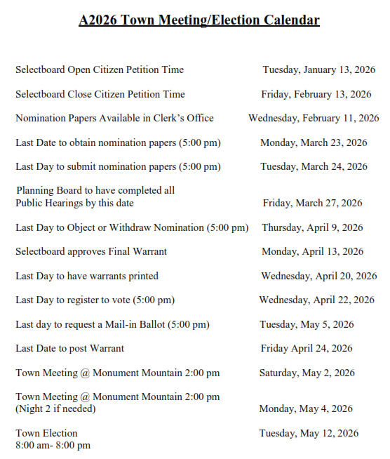 2026 Town Election Calendar